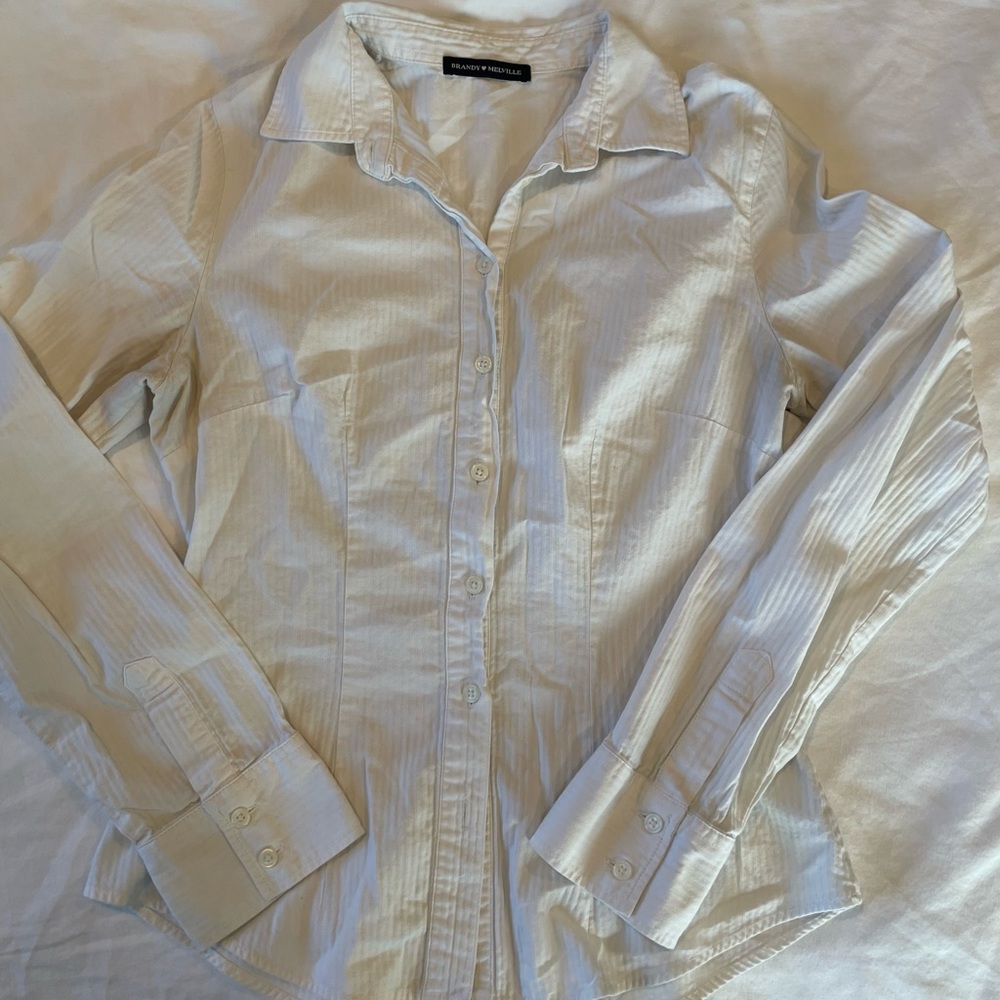 Brandy Melville Millie White Pinstripe Button Up